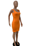 Rose Red Sexy Casual Solid Basic Square Collar Vest Dress
