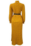 Yellow Casual Elegant Print Polka Dot Split Joint Half A Turtleneck Straight Dresses