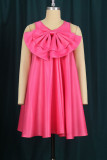 Pink Celebrities Solid Patchwork With Bow O Neck A Line Dresses