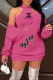 Rose Red Fashion Casual Print Letter V Neck Long Sleeve Two Pieces