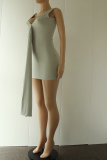 Rose Red Sexy Solid Patchwork V Neck Pencil Skirt Dresses
