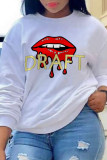 Yellow Fashion Casual Lips Printed Patchwork O Neck Tops