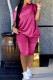 Rose Red Fashion Casual Solid Basic Oblique Collar Short Sleeve Two Pieces