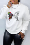 White Casual Street Butterfly Print Patchwork Letter O Neck Tops