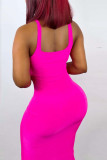 Rose Red Sexy Casual Solid Basic Square Collar Vest Dress