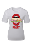 White Fashion Street Print Patchwork O Neck T-Shirts