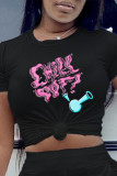 White Fashion Casual Print Patchwork Letter O Neck T-Shirts
