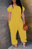 Red Casual Solid Patchwork Off the Shoulder Harlan Jumpsuits