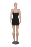 Coffee Sexy Solid Draw String Spaghetti Strap Pencil Skirt Dresses