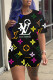 Black Fashion Simplicity Print Patchwork O Neck Short Sleeve Two Pieces