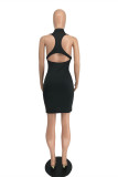 Pink Sexy Casual Solid Backless Zipper Collar Sleeveless Dress Dresses