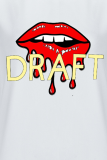 Yellow Fashion Casual Lips Printed Patchwork O Neck Tops