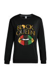 Black Fashion Street Lips Printed Patchwork Letter O Neck Tops