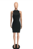Pink Sexy Casual Solid Backless Zipper Collar Sleeveless Dress Dresses
