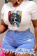 White Fashion Daily Vintage Print Patchwork O Neck T-Shirts