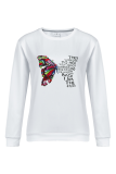 White Casual Street Butterfly Print Patchwork Letter O Neck Tops