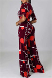 Deep Blue Fashion Casual Print Basic V Neck Regular Jumpsuits