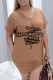 Khaki Fashion Casual Print Letter V Neck Straight Dresses