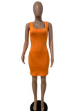 Rose Red Sexy Casual Solid Basic Square Collar Vest Dress