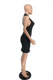 Pink Sexy Casual Solid Backless Zipper Collar Sleeveless Dress Dresses