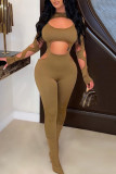 Red Fashion Sexy Solid Hollowed Out O Neck Skinny Jumpsuits
