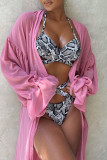 Multicolor Fashion Sexy Print Hollowed Out Backless Swimwears
