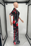 Deep Blue Fashion Casual Print Basic V Neck Regular Jumpsuits