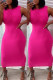 Rose Red Fashion Casual Solid Patchwork O Neck Sleeveless Dress