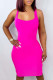 Rose Red Sexy Casual Solid Basic Square Collar Vest Dress