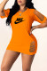 Orange Fashion Casual Print Ripped O Neck One Step Skirt Dresses