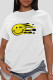 White Fashion Street Print Patchwork O Neck T-Shirts