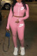 Pink Fashion Casual Letter Embroidered Zipper Collar Long Sleeve Two Pieces