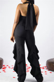White Sexy Casual Solid Split Joint Backless Turtleneck Regular Jumpsuits