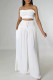 White Sexy Solid Split Joint Stringy Selvedge Strapless Sleeveless Two Pieces
