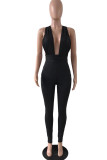 Pink Sexy Casual Solid Bandage Backless V Neck Skinny Jumpsuits