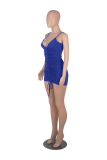 Coffee Sexy Solid Draw String Spaghetti Strap Pencil Skirt Dresses
