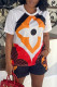 White Fashion Casual Print Patchwork O Neck Short Sleeve Two Pieces