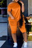 Red Fashion Casual Solid Basic Oblique Collar Short Sleeve Two Pieces
