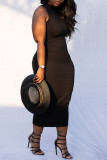 Black Fashion Sexy Solid Hollowed Out Turtleneck Sleeveless Dress Dresses