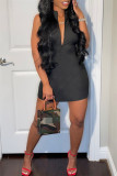 Pink Sexy Casual Solid Backless Zipper Collar Sleeveless Dress Dresses