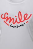 White Fashion Casual Print Patchwork Letter O Neck T-Shirts