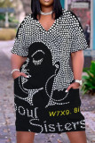 Colour Casual Street Print Patchwork V Neck Straight Dresses