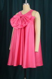 Pink Celebrities Solid Patchwork With Bow O Neck A Line Dresses
