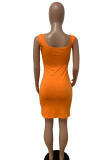 Rose Red Sexy Casual Solid Basic Square Collar Vest Dress