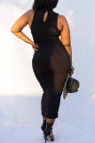 Black Fashion Sexy Solid Hollowed Out Turtleneck Sleeveless Dress Dresses