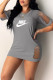 Grey Fashion Casual Print Ripped O Neck One Step Skirt Dresses