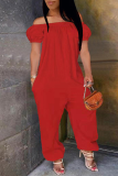 Red Casual Solid Patchwork Off the Shoulder Harlan Jumpsuits