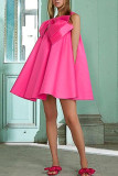 Pink Celebrities Solid Patchwork With Bow O Neck A Line Dresses