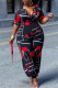 Black Fashion Casual Print Basic V Neck Regular Jumpsuits