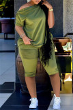 Red Fashion Casual Solid Basic Oblique Collar Short Sleeve Two Pieces